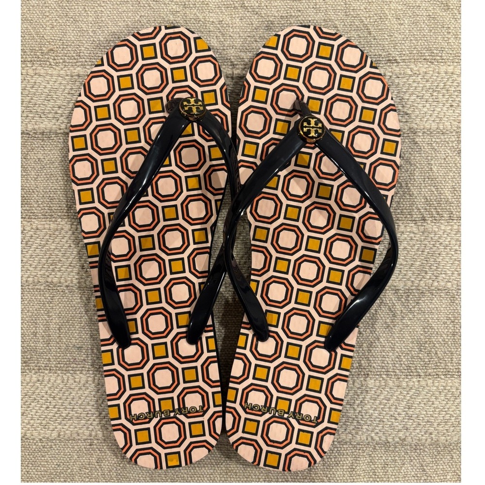 NWOT Tory Burch Thin Flip Flops Geometric Print Fits Size 8